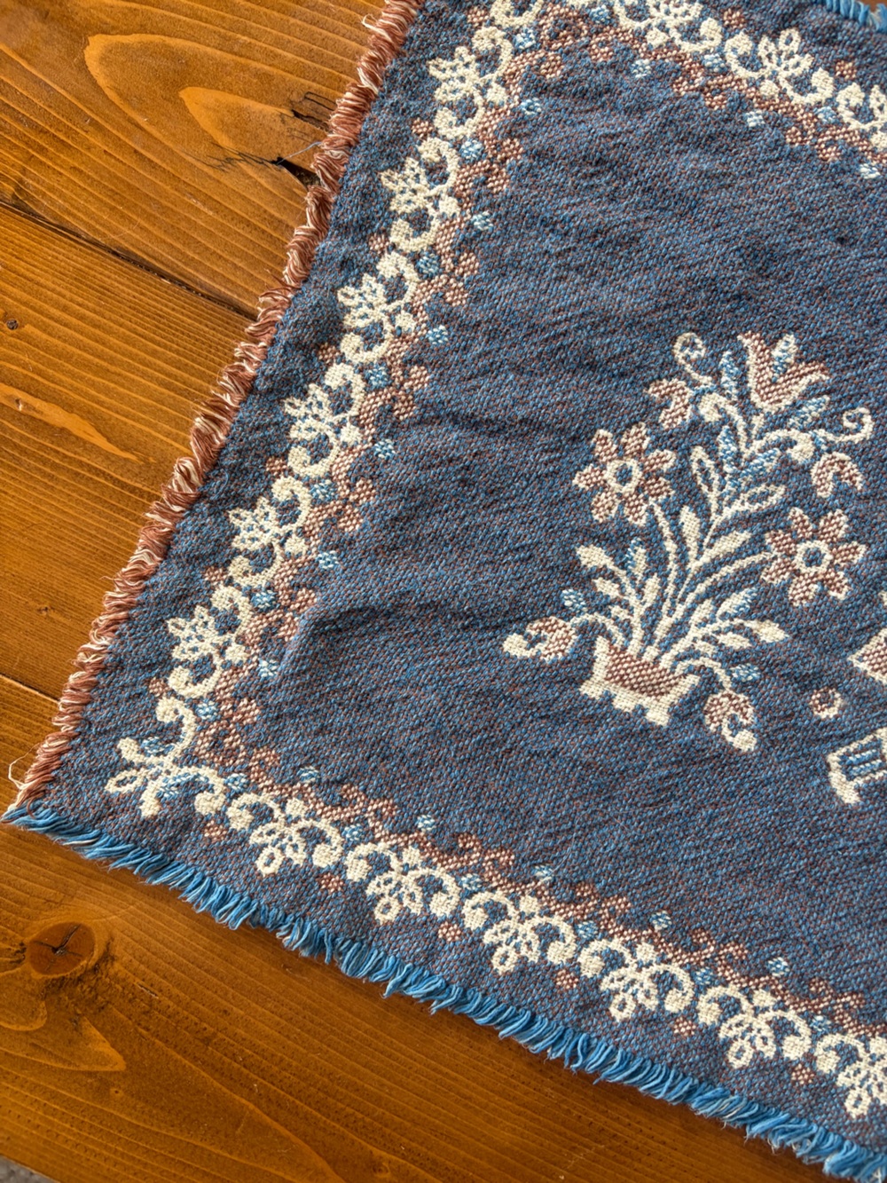 VTG Austrian Woven Folk Art Table Runner with Blue and Cream Motif 36” - Picture 5 of 5
